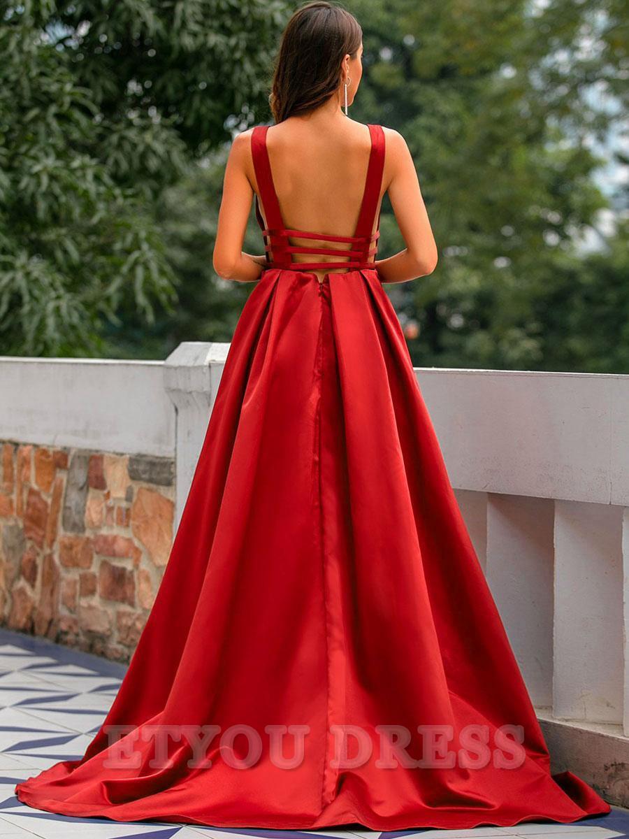 A-Line V-Neck Backless Satin formal dresses Bridesmaid Dresses evening gown Prom Dress